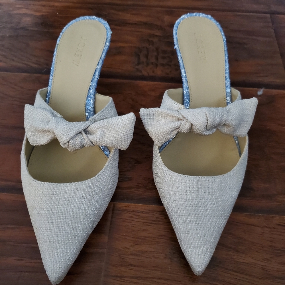 Jcrew Kitten Heels 8 cream and blue sparkles